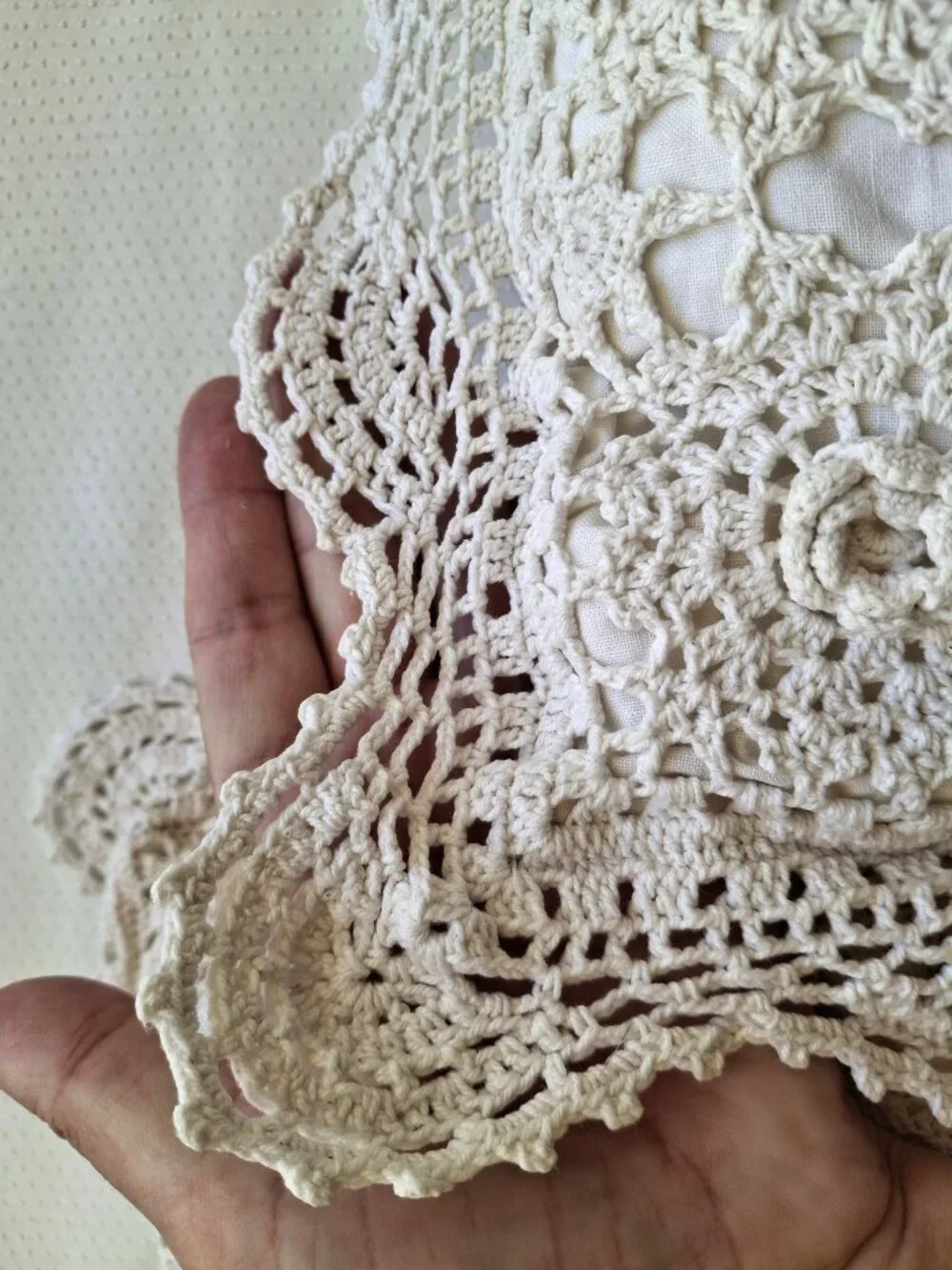 Vintage Keeco Crochet Rosette Pillow Shams Set of 2 Cream Ivory 100% Cotton